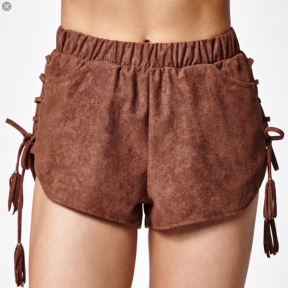 Suede brown Kendall + Kylie shorts.